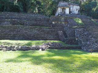 Outside of stony pyramid at ancient mayan National Park of Palenque city at Chiapas state at Mexico