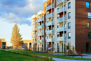 New apartment house home building complex concept playground