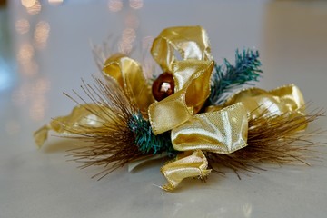 gold Christmas decoration on white background