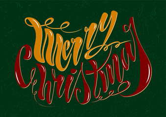 Beautiful handwritten text Merry Christmas. Vector illustration isolated on textured background for greeting cards, labels, packaging, logo, decorations.