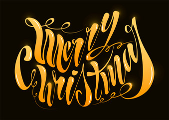 Beautiful handwritten text Merry Christmas. Vector illustration isolated on textured background for greeting cards, labels, packaging, logo, decorations.