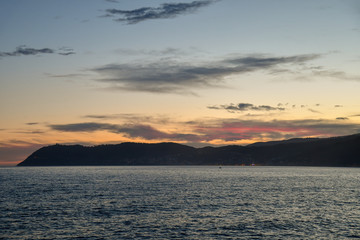 Mediterranean sea coast at sunset, Alassio, Liguria, Italy 