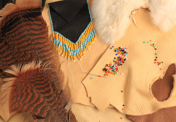 Native American Art with Feathers Leather and Beads