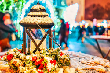 Street lantern on Christmas market in Vilnius