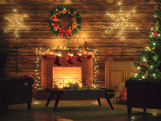 Fototapeta na wymiar 3D Rendering Christmas interior