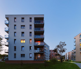 Modern apartment house building real estate outdoor night