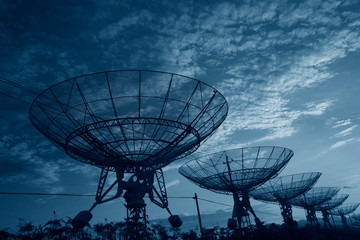 The observatory in the evening,The silhouette of a radio telescope