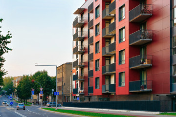 Residential apartment house complex with outdoor facility