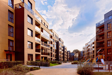 Residential apartment building exterior children playground