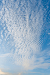 Beautiful blue sky with spindrift clouds.