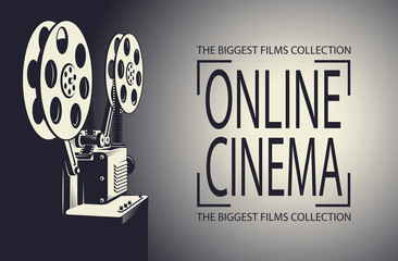 Fototapeta premium online cinema poster with retro film projector background