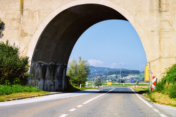 Fototapeta na wymiar Arch Bridge in highway Road in Maribor Slovenia