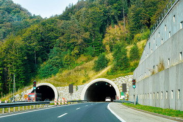 Road with underpass tunnel in Slovenia