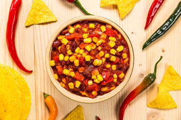 Mexican meal on a wooden background