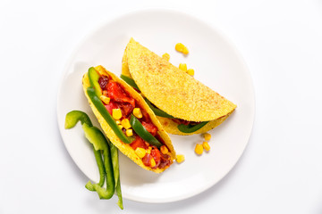 Stuffed colorful burritos on a white background