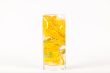 Fresh lemonade in high glass isolated on white background