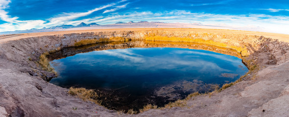 Panorama Ojos del Salar Lagoon, Salar de Atacama, San Pedro de Atacama, Antofagasta Region, Chile