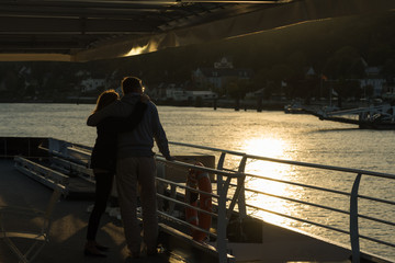 Sunset on the river Seine in France traveling by boat