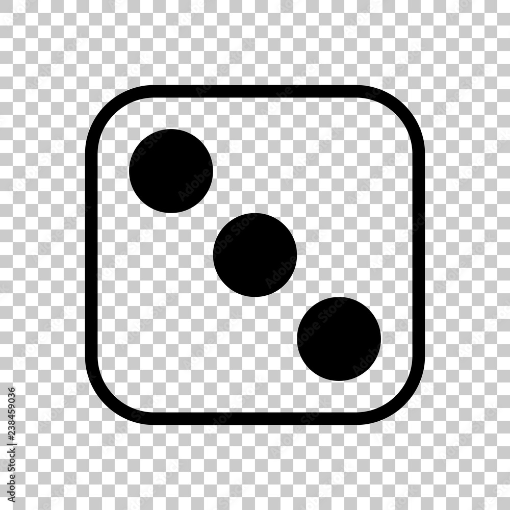 Poster one dice with number three on visible side. icon of casino games