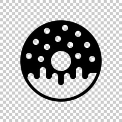 Donut, icon of food, top view. Black symbol on transparent backg