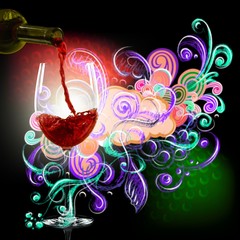 Red wine glass  on  background