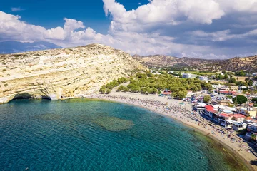 Papier Peint photo  Plage d'Elafonissi, Crète, Grèce Aerial view of Matala beach on Crete island with azure clear water, Greece, Europe