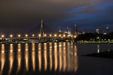 Fototapeta na wymiar night view of Sydney City and ANZAC Bridge