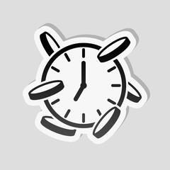 Time is money. Clock and coins. Finance icon. Sticker style with