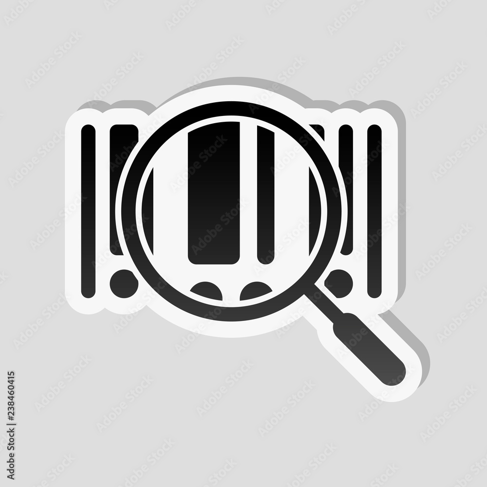 Poster bar code and magnifying glass. simple icon. sticker style with w