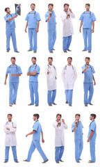 panoramic collage group of medical doctors . isolated on white