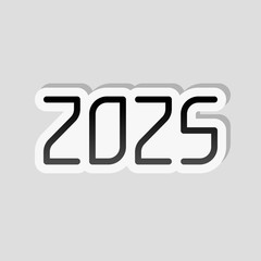 2025 number icon. Happy New Year. Sticker style with white borde