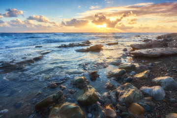 Fototapeta na wymiar Sunset on the shores of the Mediterranean Sea