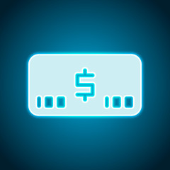 Money voutcher. USD Card icon. Neon style. Light decoration icon