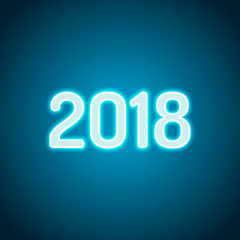 2018 number icon. Happy New Year. Neon style. Light decoration i