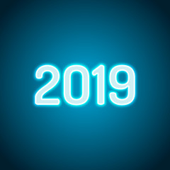 2019 number icon. Happy New Year. Neon style. Light decoration i
