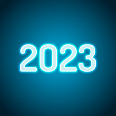 2023 number icon. Happy New Year. Neon style. Light decoration i