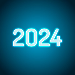 2024 number icon. Happy New Year. Neon style. Light decoration i