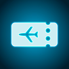 Simple ticket plane icon. Blank card. Neon style. Light decorati