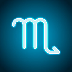 Astrological sign. Scorpio simple icon. Neon style. Light decora