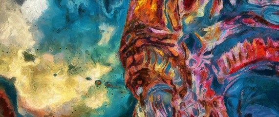 Creative abstract painting background in oil. Textured brush strokes of paint. Colorful design pattern. Artistic drawing grunge texture. Watercolor mixed fine art template for decoration. Vintage.