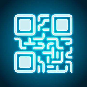 QR code. Technology icon. Neon style. Light decoration icon. Bri