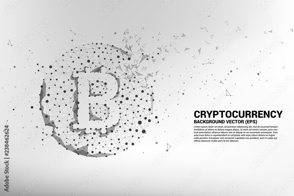 Poster Vector bitcoin icon from Polygon dot connect line. Concept for cryptocurrency technology and financial network connection.