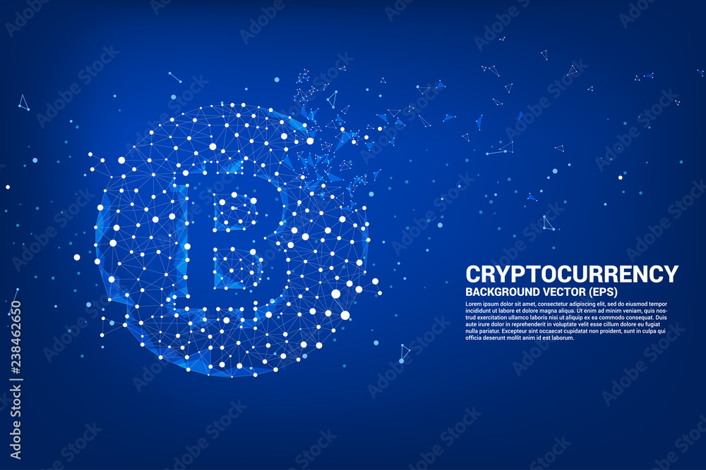 Poster Vector bitcoin icon from Polygon dot connect line. Concept for cryptocurrency technology and financial network connection.