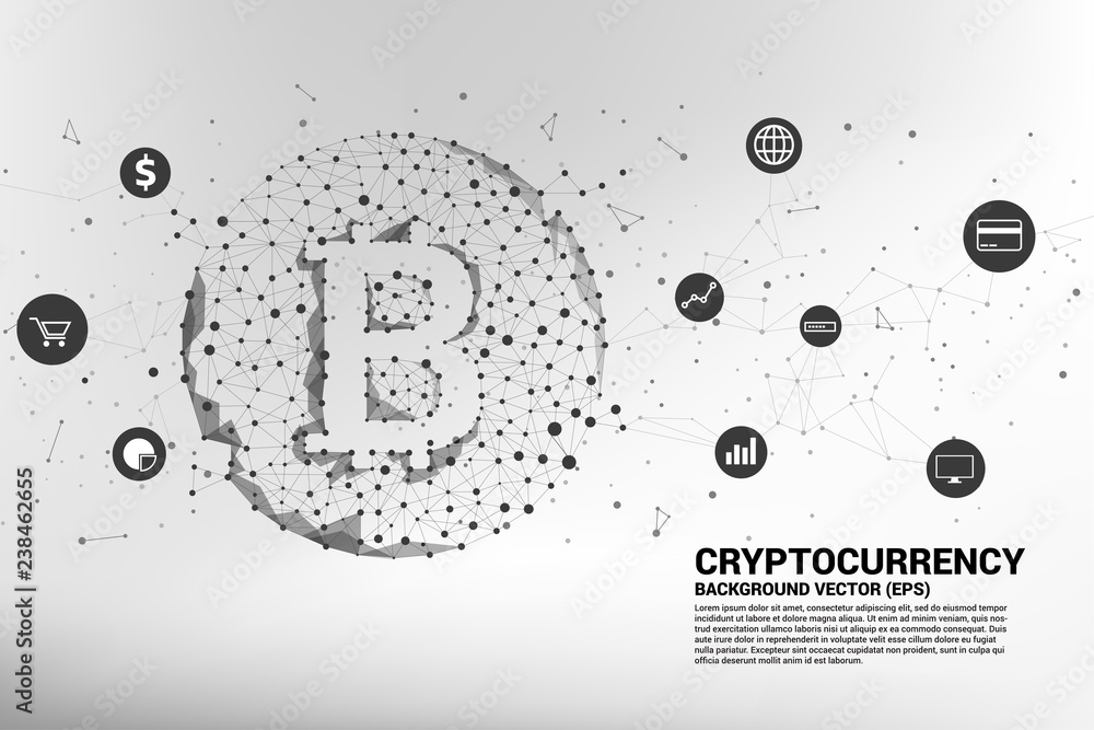 Poster Vector bitcoin icon from Polygon dot connect line. Concept for cryptocurrency technology and financial network connection.