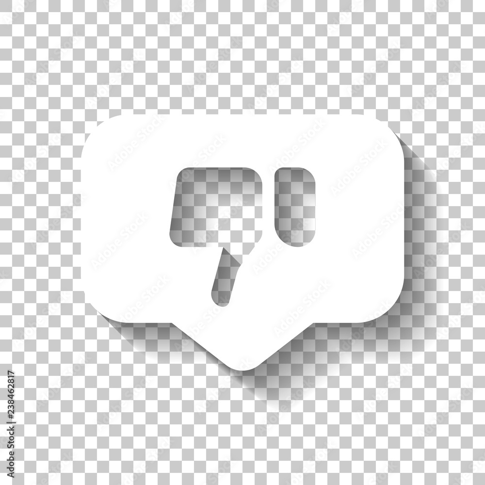 Poster dislike hand in notification cloud. social icon. white icon with shadow on transparent background