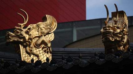 detail of a temple roof top decoration