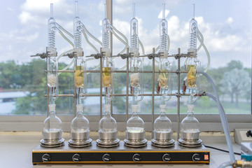 Soxhlet Extractor.Percolator-boiler and reflux,distillation flask on heating element