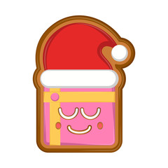 Happy gift box gingerbread with a christmas hat. Vector illustration design