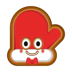 Happy christmas glove gingerbread with a bow tie. Vector illustration design