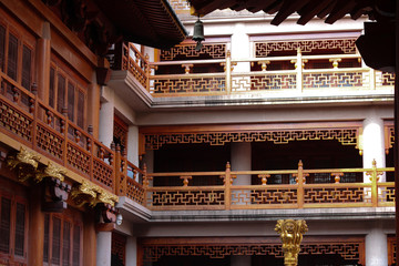 Backyard traditional Chinese architecture at Jingan temple in Shanghai, China, Asia